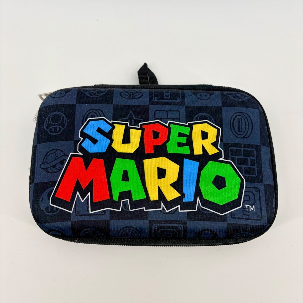Super Mario Nintendo Game Travel Carrying‎ Case Pouch Holder Blue Checkered